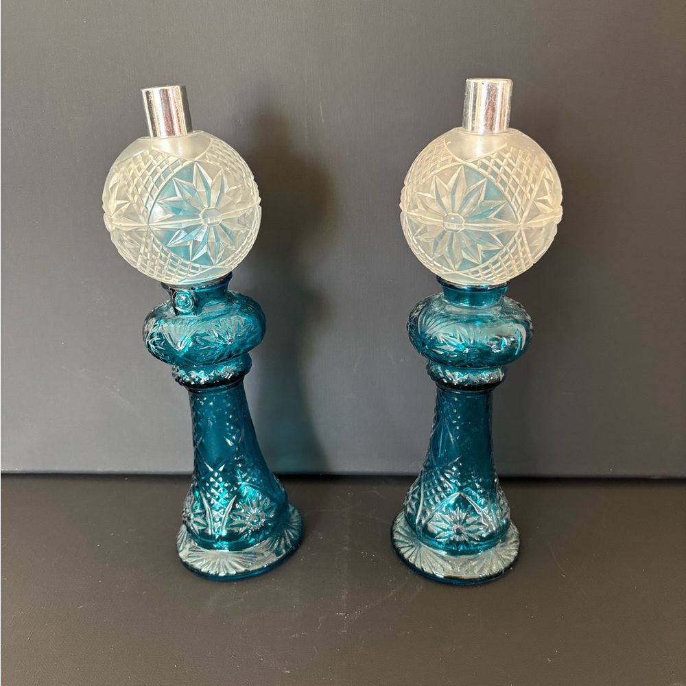 Vintage Avon Elegant Blue Glass Candle Holders